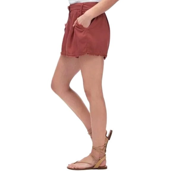 SPLENDID Cross Hatch High Waisted Shorts Brick Red - Picture 3 of 8